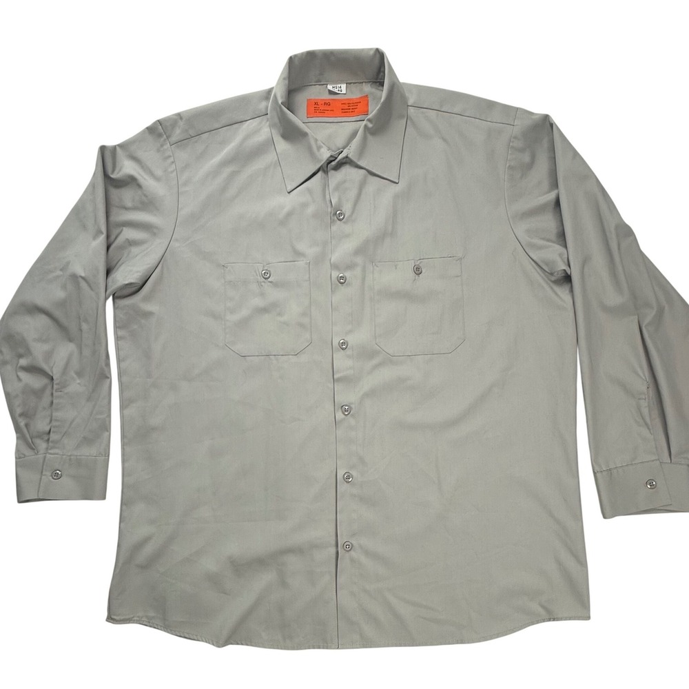 Mens Gray Long Sleeve Industrial Work Shirt XL-RG MS14‎ Button Up Utility Pocket